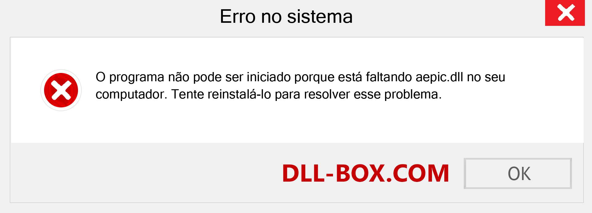 Arquivo aepic.dll ausente ?. Download para Windows 7, 8, 10 - Correção de erro ausente aepic dll no Windows, fotos, imagens